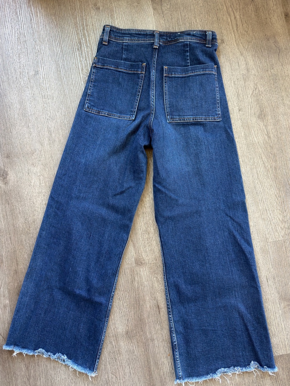 Zara Wide Leg Raw Hem Dark Blue stretch Jeans Sz 6
